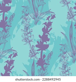lavender flowers illustration with lavender and seamless pattern background. Seamless pattern for fabric, paper and other printing and web projects.
