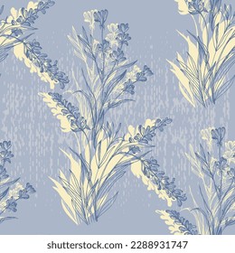 lavender flowers illustration with lavender and seamless pattern background. Seamless pattern for fabric, paper and other printing and web projects.