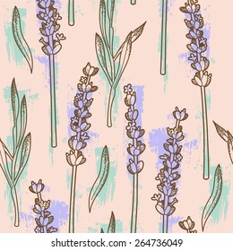 Lavender flowers and leafs seamless background