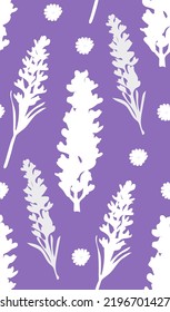 Lavender flowers purple seamless pattern. Vector illustration. Modern vintage textile in abstract style.