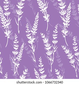 Lavender flowers purple vector seamless pattern. Beautiful violet lavender retro background. Elegant fabric on light background Surface pattern design.