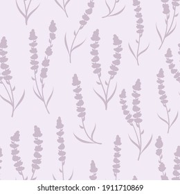 Lavender flowers purple vector seamless pattern. Beautiful violet lavender retro background. Elegant fabric on light background Surface pattern design.
