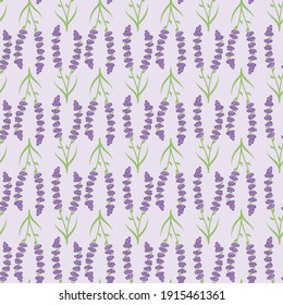 Lavender flowers purple vector seamless pattern. Beautiful violet lavender retro background. Elegant fabric on light background Surface pattern design.