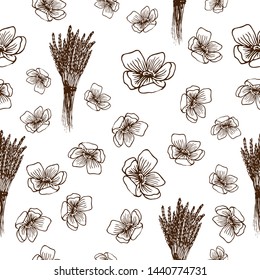 Lavender flowers seamless pattern in hand drawn style. Vector illustration