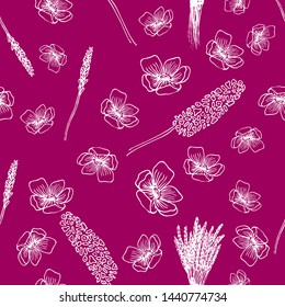 Lavender flowers seamless pattern in hand drawn style. Vector illustration