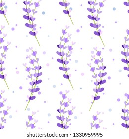 Lavender flowers seamless pattern on white background.