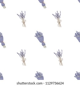 Lavender Flowers. Seamless Pattern.Background.Wallpaper.Hand drawn on white.