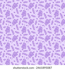 Lavender flowers silhouettes pattern. Vector seamless background. Cute floral blossom pattern.