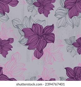 Flores de lavanda vectorial sin fisuras. Hermosas telarañas de estilo doodle retro ahogadas a mano. Excelente para textiles de verano y primavera, pancartas, papeles pintados, envoltura.