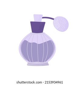 lavender fragrance isolated. Floral aromatic elixir. Glass spray bottle. Vector illustration, cartoon flat