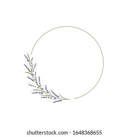 Lavender frame. Floral frame background decoration for wedding and invitation card. Flower and leaf design circle template. Green organic decor. Vector graphic background illustration