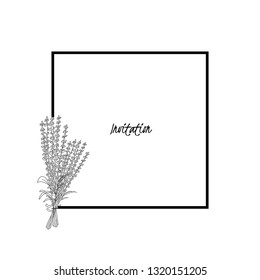 The Lavender frame line. Invitation design, hand drawn vector illustration, flower, bouquet