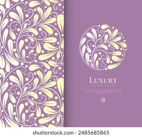 Diseño de tarjeta de invitación de lavanda y oro con patrón de mandala de Vector. Plantilla de adorno de Antiguas. Se puede utilizar para el fondo y el Fondo de pantalla. Elegantes y clásicos Elementos de Vector ideales para la decoración.