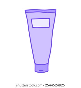 Lavender hair tube of lotion in doodle style on white. Drawn illustration of hair tube, perfect for showcasing lotion tube benefits, enhancing hair care routines for nourished, healthy hairstyle.