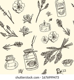 Tapa de doodle dibujado a mano de lavanda. Ilustración vectorial. 