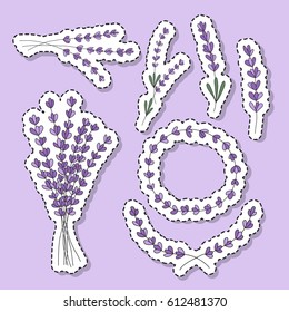 lavender hand drawn set, sticker. vector illustration