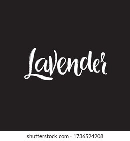 Lavender - hand written chalk sign for logotype, label flowers shop, cafe, cosmetic product. Vector stock illustration isolated on black background. EPS10