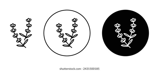 Lavender Icon Set. Provence Aromatic Medicinal Vector Symbol in a Black Filled and Outlined Style. Calming Fields Sign.