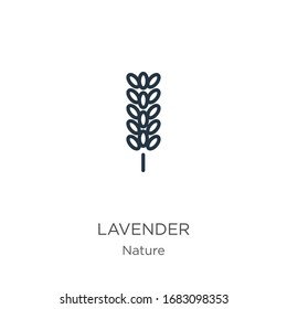 Lavendel-Symbol. Dünne lineare Lavendel-Umrisssymbol einzeln auf weißem Hintergrund aus der Natursammlung. Vektorillustration der Linie, Symbol für Web und Mobilfunk