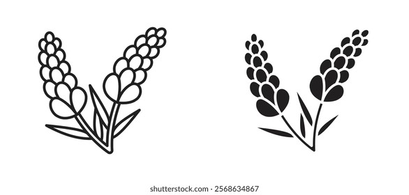 Lavender icons in outline and fill. vector illustration for ui.