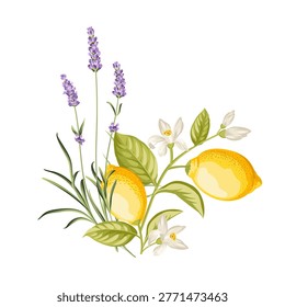 Lavender and lemon bouquet with blossoms
