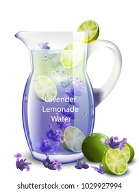 Lavender lemonade Vector realistic. Spring refreshing drinks