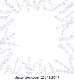 Lavender line art flower frame for card or invite. Vector background