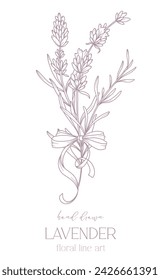 Dibujo de línea de lavanda. Ramos de flores en blanco y negro. Página para colorear flores. Ilustración de la línea fina de la lavanda. Flores dibujadas a mano Coloración Botánica. Invitación de boda flores
