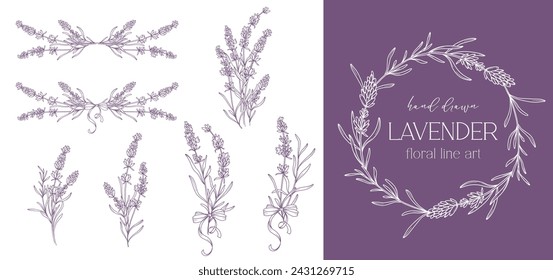 Lavender Line Drawing. Black and white Floral Bouquets. Flower Coloring Page. Floral Line Art. Fine Line Lavender illustration. Hand Drawn flowers. Botanical Coloring. Wedding invitation flowers
