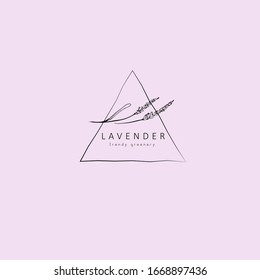 Lavender logo and branch. Hand drawn wedding herb, plant and monogram with elegant leaves for invitation save the date card design. Botanical rustic trendy greenery vector illustration