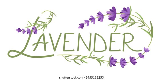 Lavender for logo design concept, editable. Logo for cosmetics, beauty, tea, oil, herbs.