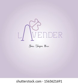 lavender logo design. Isolated lavender text on purple background