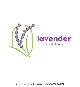 Logo de Lavender, Vector de Planta de Flor Púrpura Sencillo Elegante, Diseño de Tarjeta de Saludo, Banner, Ornamento de Flor, Boda de Mano de Lavanda, Ilustración de Símbolo de Icono