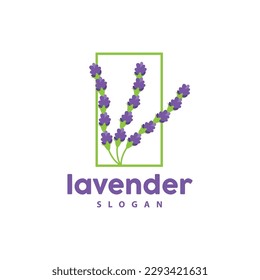 Lavender Logo, Simple Elegant Purple Flower Plant Vector, Greeting Card Design, Banner, Flower Ornament, Lavender Hand Drawn Wedding, Icon Symbol Illustration