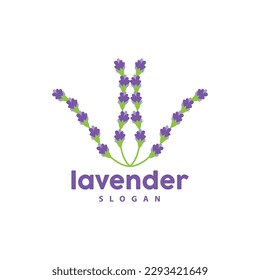 Lavendel-Logo, einfaches, violettes Blumenmuster, Grußkartendesign, Banner, Blumenzauber, handgezeichnete Hochzeit von Lavendel, Symbol-Illustration