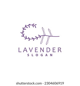 Logo de Lavender, Vector de Planta de Flor Púrpura Sencillo Elegante, Diseño de Tarjeta de Saludo, Banner, Ornamento de Flor, Boda de Mano de Lavanda, Ilustración de Símbolo de Icono
