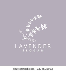 Logo de Lavender, Vector de Planta de Flor Púrpura Sencillo Elegante, Diseño de Tarjeta de Saludo, Banner, Ornamento de Flor, Boda de Mano de Lavanda, Ilustración de Símbolo de Icono