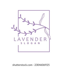 Logo de Lavender, Vector de Planta de Flor Púrpura Sencillo Elegante, Diseño de Tarjeta de Saludo, Banner, Ornamento de Flor, Boda de Mano de Lavanda, Ilustración de Símbolo de Icono