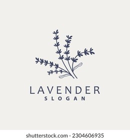 Logo de Lavender, Vector de Planta de Flor Púrpura Sencillo Elegante, Diseño de Tarjeta de Saludo, Banner, Ornamento de Flor, Boda de Mano de Lavanda, Ilustración de Símbolo de Icono