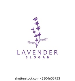 Lavendel-Logo, einfaches, violettes Blumenmuster, Grußkartendesign, Banner, Blumenzauber, handgezeichnete Hochzeit von Lavendel, Symbol-Illustration