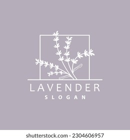 Logo de Lavender, Vector de Planta de Flor Púrpura Sencillo Elegante, Diseño de Tarjeta de Saludo, Banner, Ornamento de Flor, Boda de Mano de Lavanda, Ilustración de Símbolo de Icono