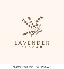 Logo de Lavender, Vector de Planta de Flor Púrpura Sencillo Elegante, Diseño de Tarjeta de Saludo, Banner, Ornamento de Flor, Boda de Mano de Lavanda, Ilustración de Símbolo de Icono