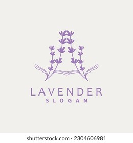 Lavender Logo, Simple Elegant Purple Flower Plant Vector, Greeting Card Design, Banner, Flower Ornament, Lavender Hand Drawn Wedding, Icon Symbol Illustration