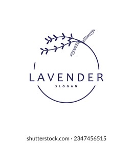 Lavender Logo, Simple Elegant Purple Flower Plant Vector, Greeting Card Flower Ornament Design Symbol Illustration 