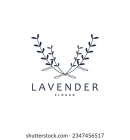 Lavender Logo, Simple Elegant Purple Flower Plant Vector, Greeting Card Flower Ornament Design Symbol Illustration 
