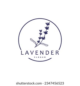 Lavender Logo, Simple Elegant Purple Flower Plant Vector, Greeting Card Flower Ornament Design Symbol Illustration 