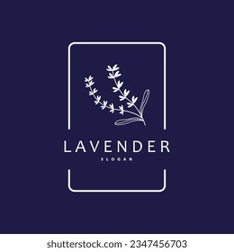 Lavender Logo, Simple Elegant Purple Flower Plant Vector, Greeting Card Flower Ornament Design Symbol Illustration 