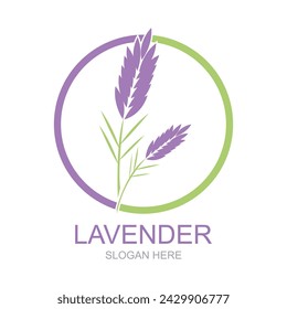 Lavender Logo, Simple Elegant Purple Flower Plant Vector, Greeting Card Flower Ornament Design Symbol Illustration