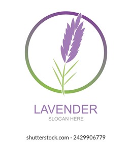 Lavendel-Logo, einfache elegante lila Blume Pflanzenvektor, Grußkarte Blume Ornament Design Symbol Illustration