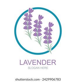 Lavender Logo, Simple Elegant Purple Flower Plant Vector, Greeting Card Flower Ornament Design Symbol Illustration